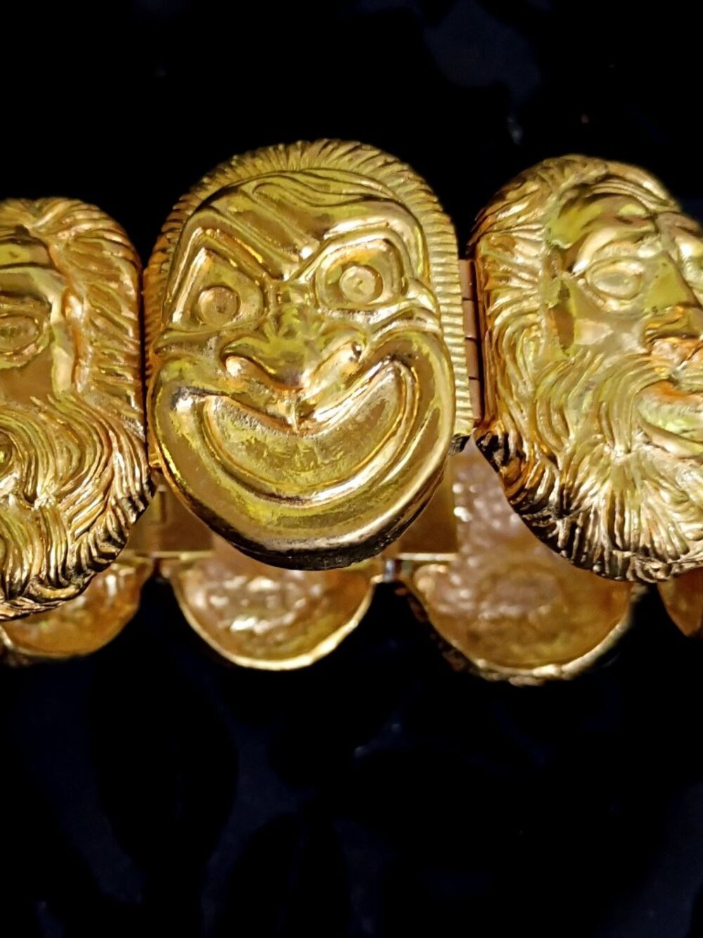 Heritage Museum marked vintage face masks Etruscan style chunky gold bracelet